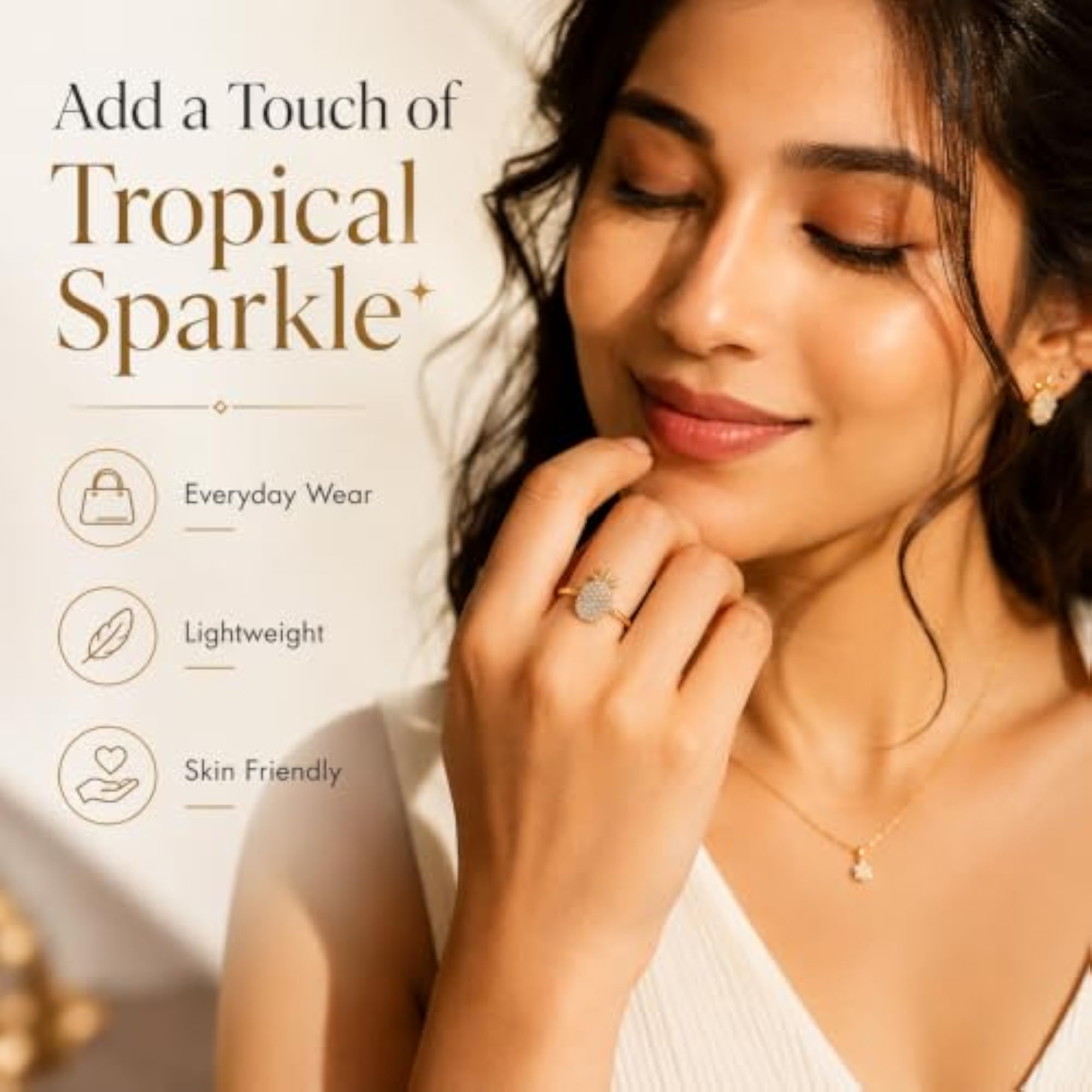 Pineapple CZ Ring in 925 Sterling Silver, Gold Finish